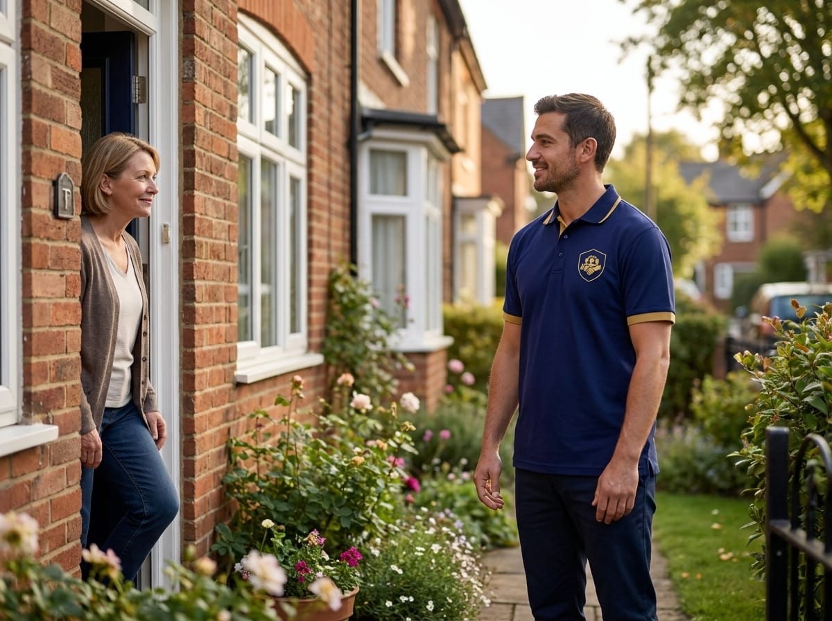 ISS carer patiently supporting a woman stepping outside for a walk, encouragement and mental health support in South Essex